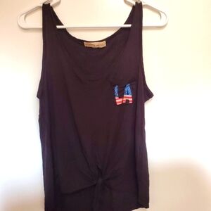Pretty Rebellious Black Tank Top with Blue and Red Accent Size Small